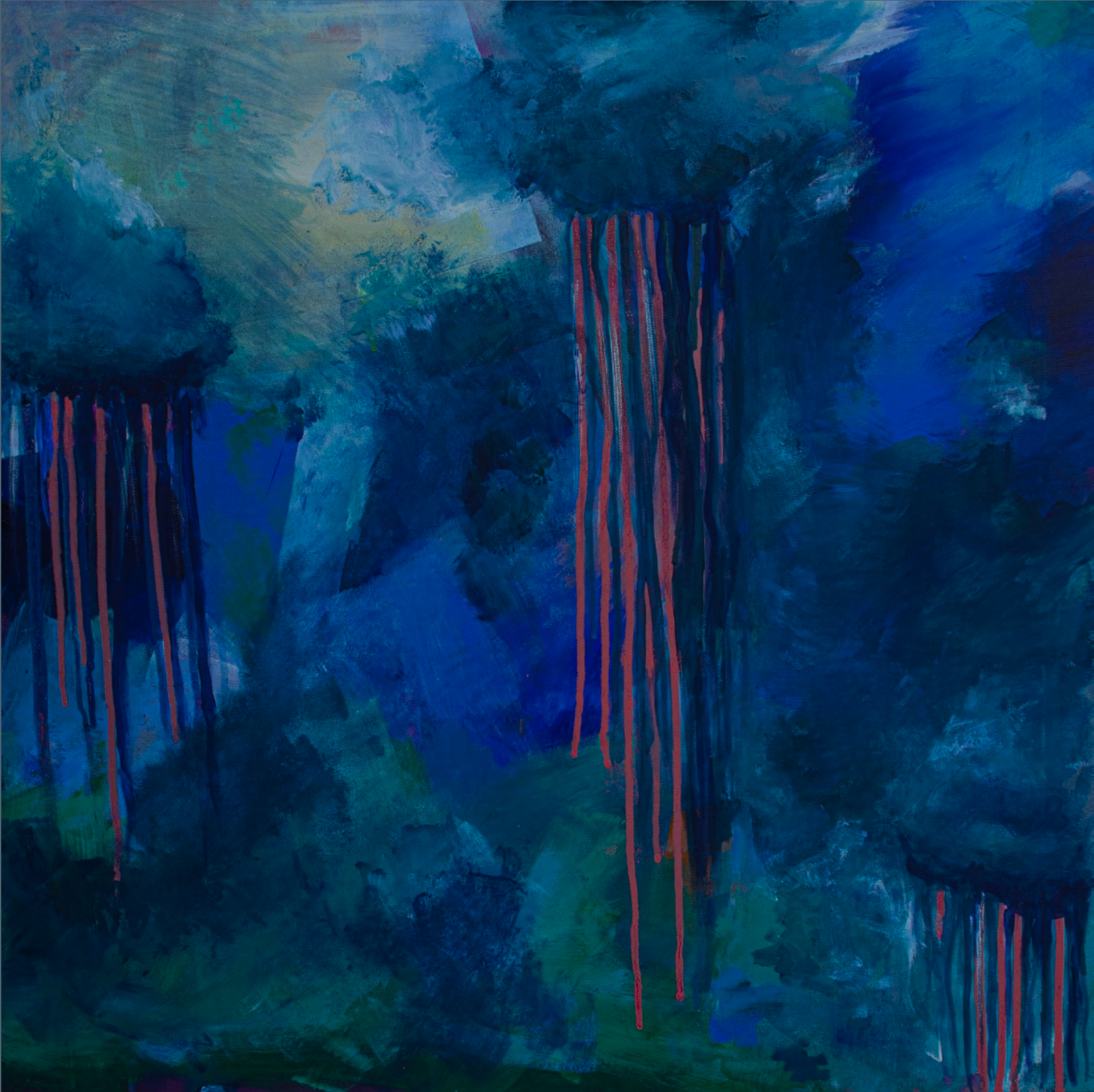 Moody blue and teal abstract painting